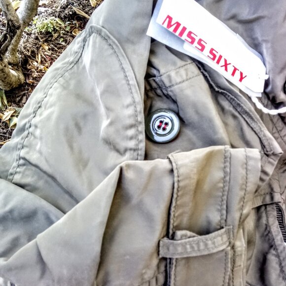 NWT Miss Sixty Khaki Glampy Military Utile Mini Jacket - Picture 2 of 4